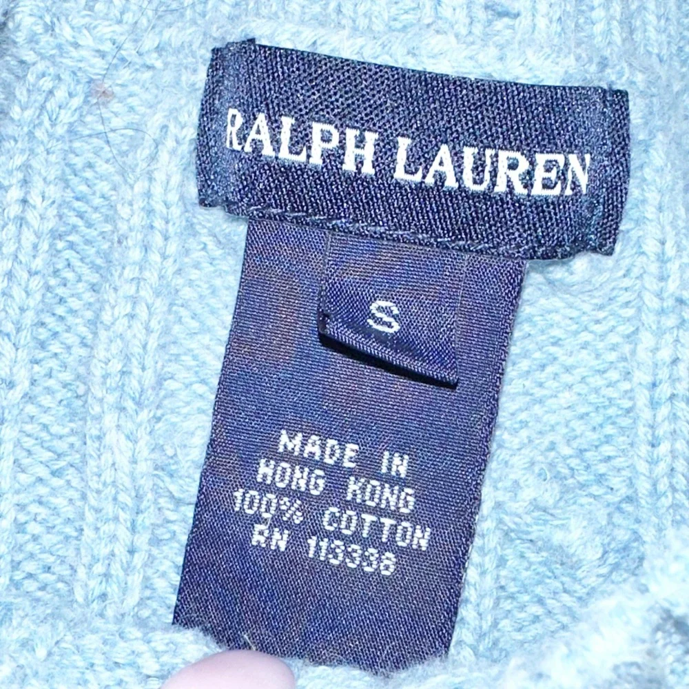 Vintage Ralph Lauren Cotton Long Sleeve Cable Knit Blue Sweater Kids Size Small